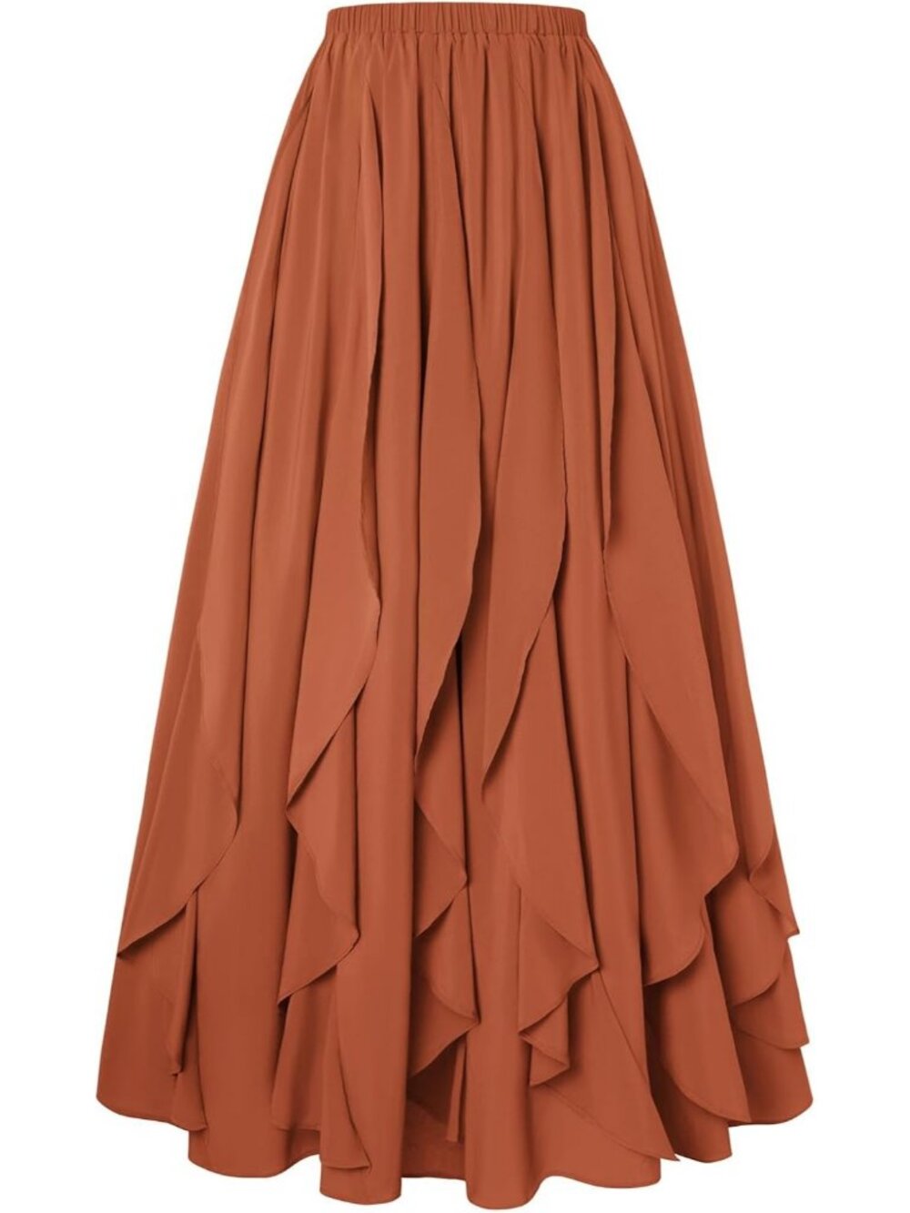 Women's Boho Renaissance High Waisted Ruffle Orange Flowy Long Maxi Skirt